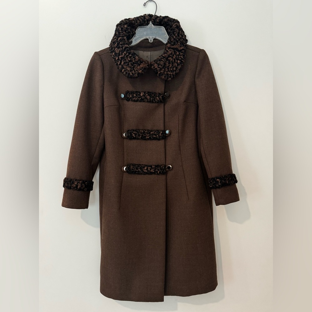 Rubel Originals Vintage Military-Style Womens Wool Coat with Fur Trim